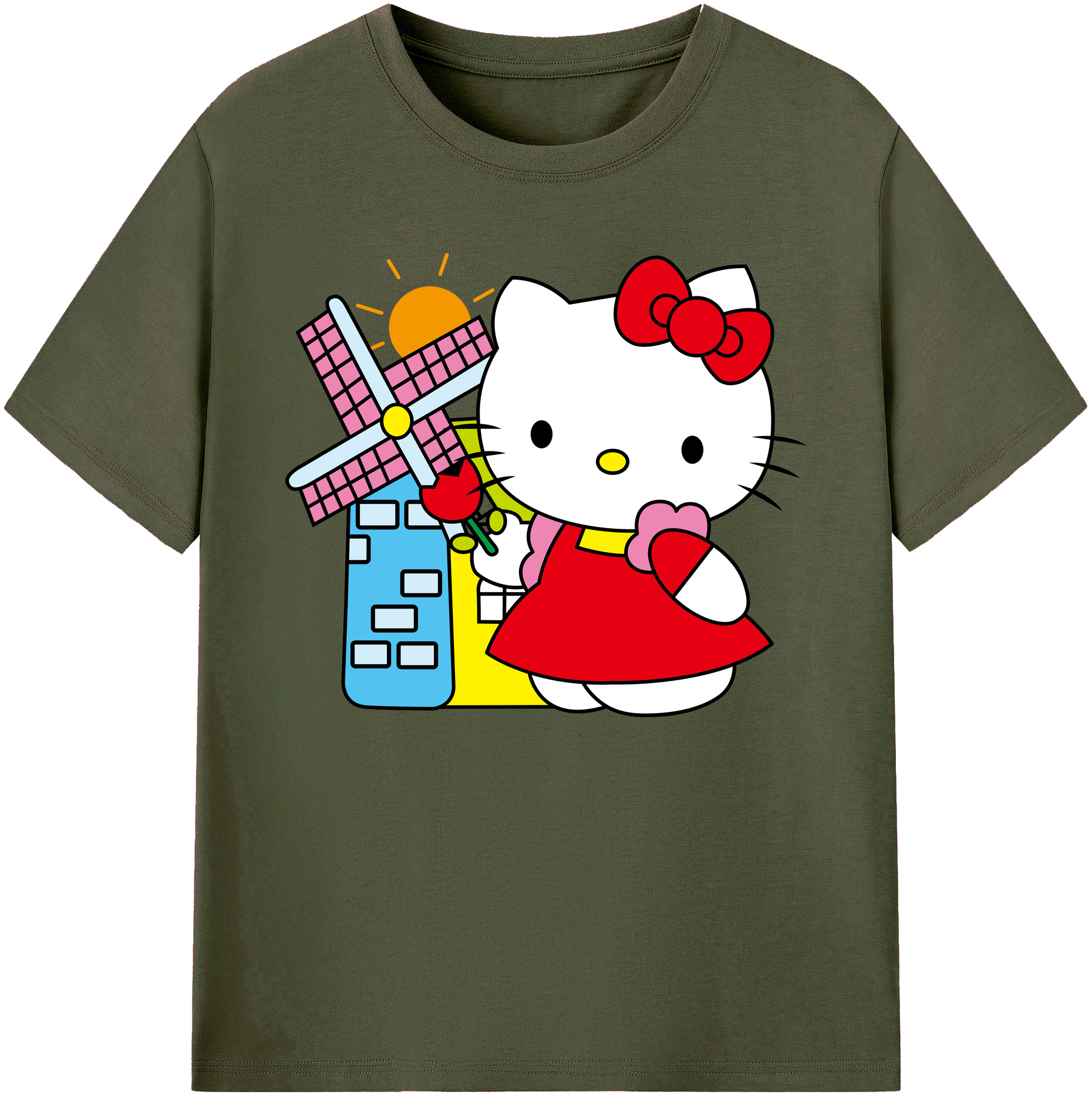 （画像用） Hello Kitty ハローキティ 綿100％ メンズ半袖Tシャツ｜肌触りやわらか＆通気性